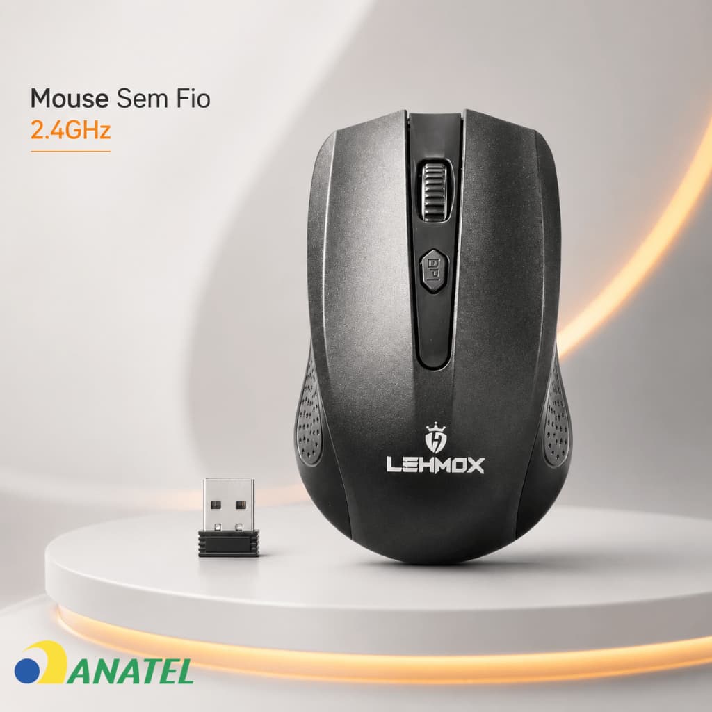 Mouse Sem Fio Lehmox 2.4GHz USB Wireless Para PC Notebook Ergonômico Plug & Play 2 Pilhas AAA