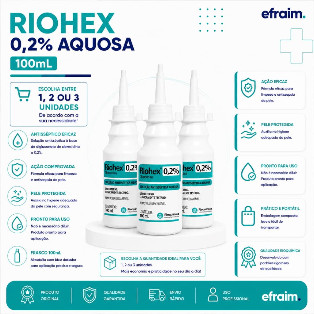 Clorexidina Aquosa 0,2% Dermo Suave 100ml Riohex - Kit 1 a 3 Unidades (Rioquimica)