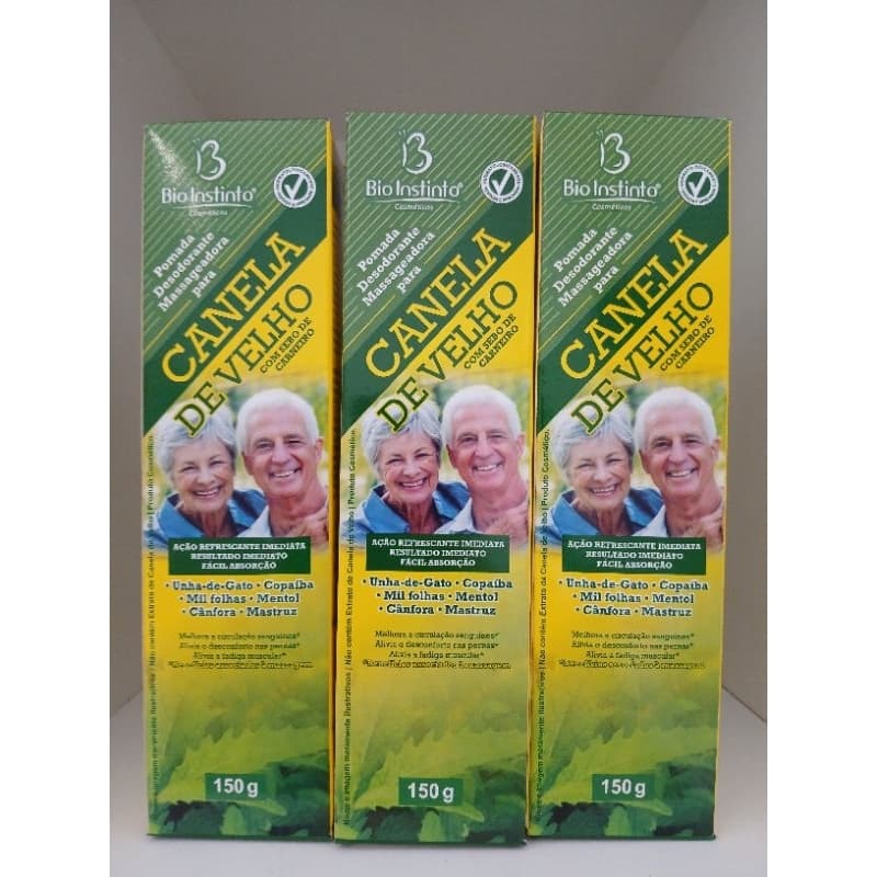 3 Pomada Massageadora Canela de Velho 150g Dor Alívio Fadiga Muscular Circulação Periférica