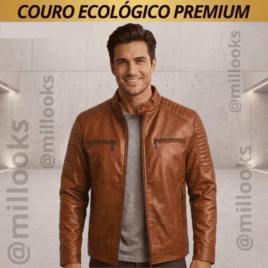 Jaqueta em Couro Ecológico Premium Forrada – Estilo, Proteção e Presença Motoqueiro