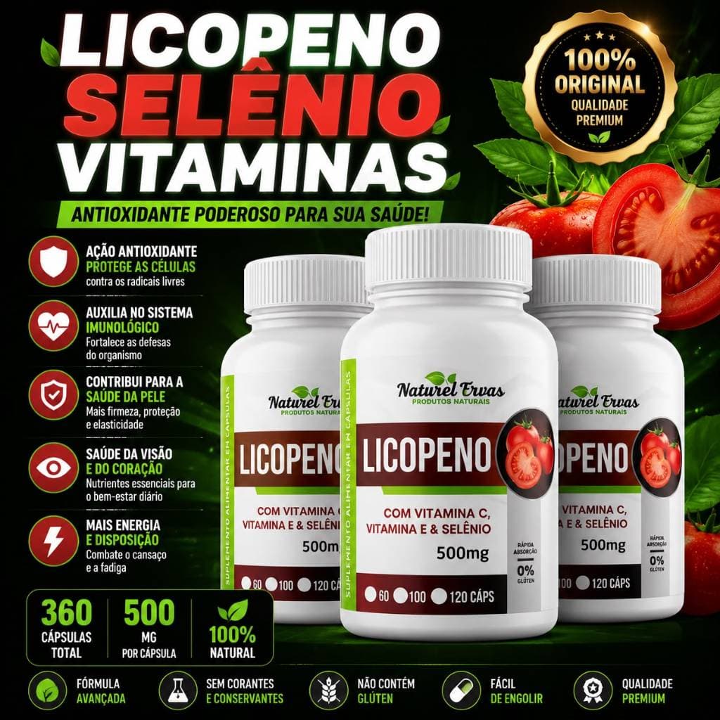 Licopeno + Vitaminas C e E + Selênio 120 caps com 500mg