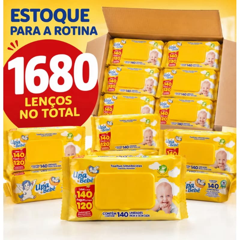 Kit com Até 1680 Lenços Umedecidos (UPA BEBÊ OU JOE BABY)