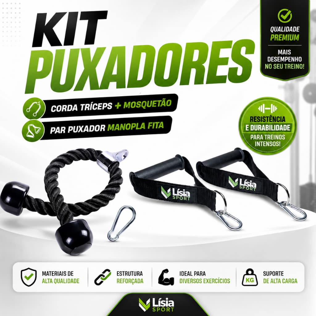 Kit Puxadores Corda Tríceps Manopla Fita Crossover CrossFit Academia Musculação Fitness Treino
