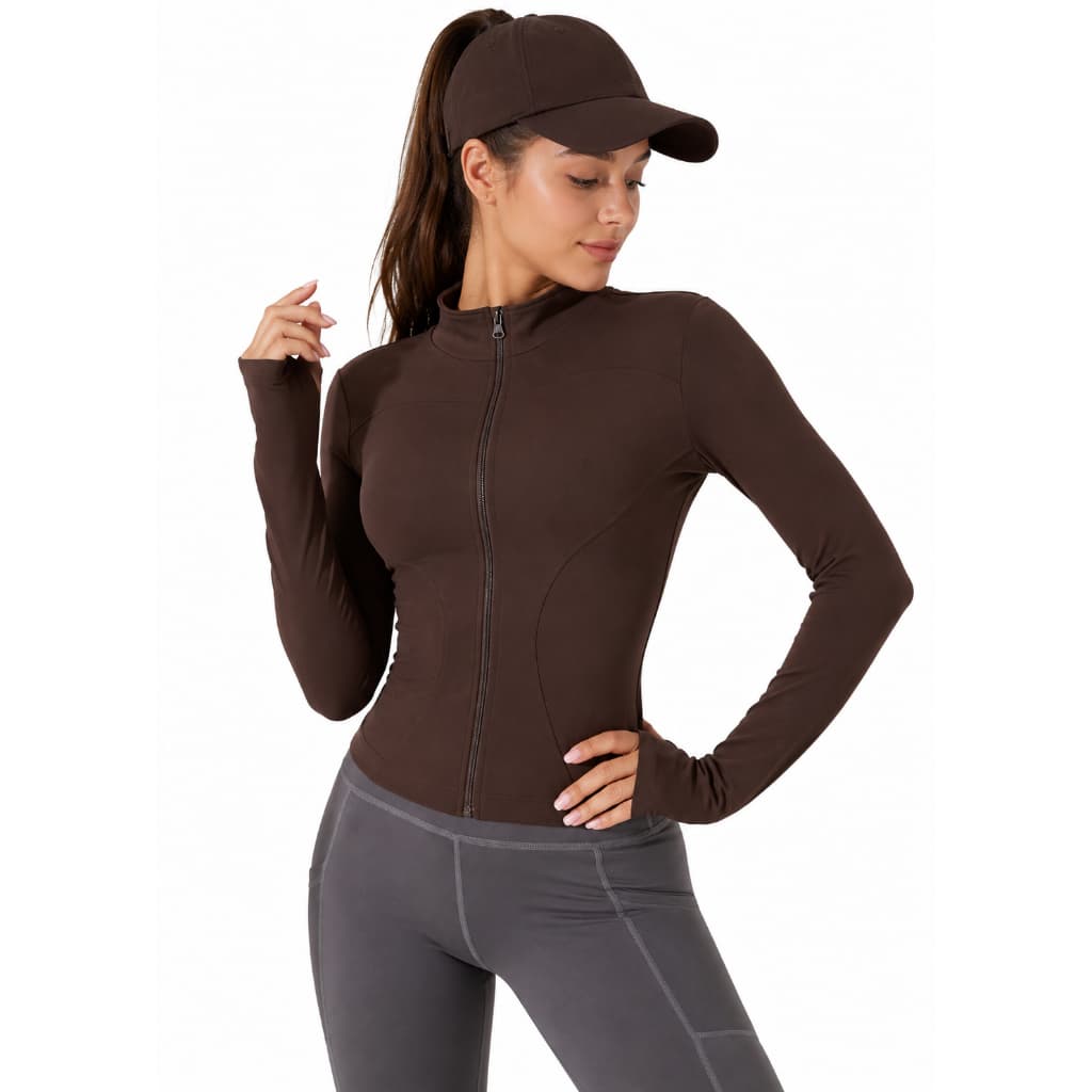 blusa manga longa feminina roupa fitness de suplex modeladora com zíper esportivo yoga gola alta
