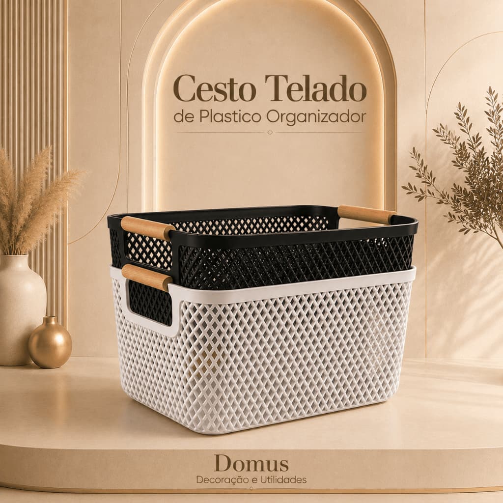Cesto Telado de Plastico Organizador Fruteira Decorativo Multiuso Cozinha Lavanderia