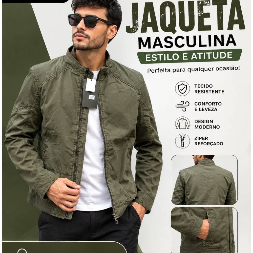 JAQUETA MASCULINA SARJA FORRADA BOLSOS COM ZIPER  PUNHO E BARRA COM ELASTICO