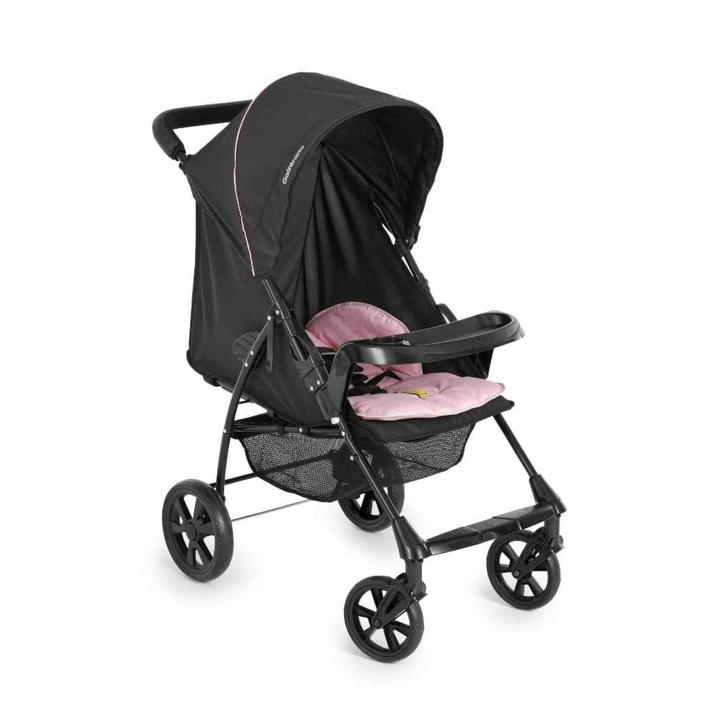 Carrinho De Bebê Galzerano Romano Preto Rosa Até 22Kg Com Bandeja E Capota Retrátil