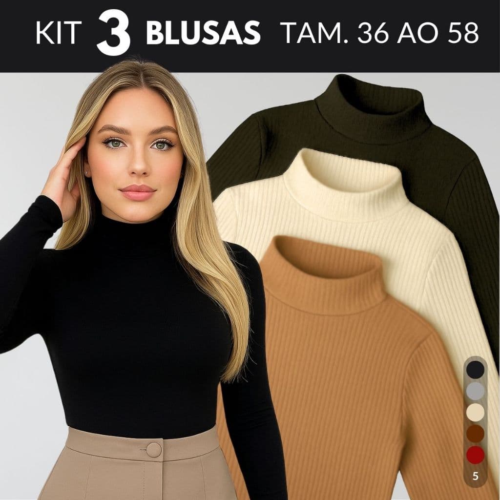 KIT 3 Blusa Termica Feminina Blusa De Frio Feminina Blusa Gola Alta Feminino Blusas Cacharrel
