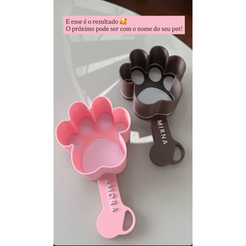 🐾 Pá para Ração Personalizada com Nome do Pet | Medidor de Ração para Cachorro e Gato | Patinha 3D