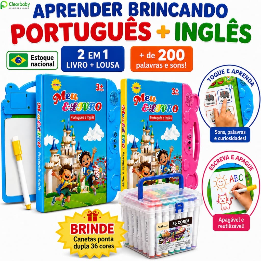 Livro Sonoro Interativo para Crianças Português e Inglês Livro Ilustrado Bilíngue  Brinquedo Educativo Sensível ao Toque
