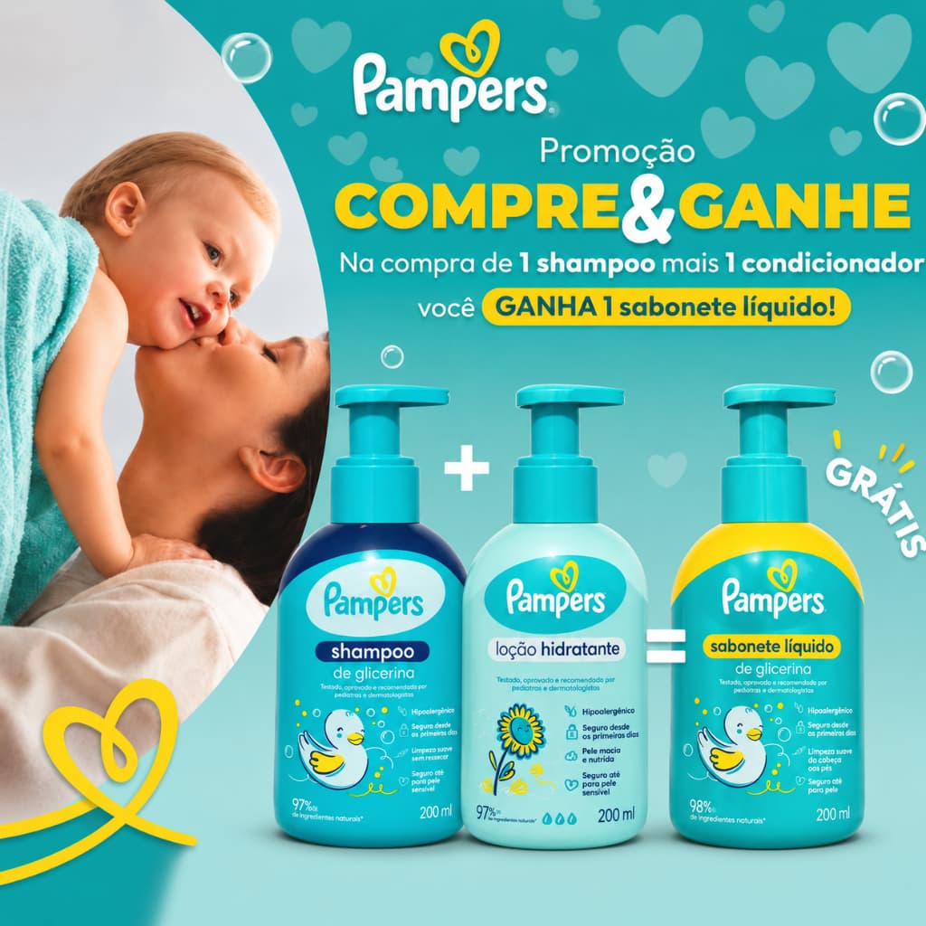 Kit Pampers Bebê Shampoo e Loção Hidratante e Sabonete Recém-Nascido Pele Sensível