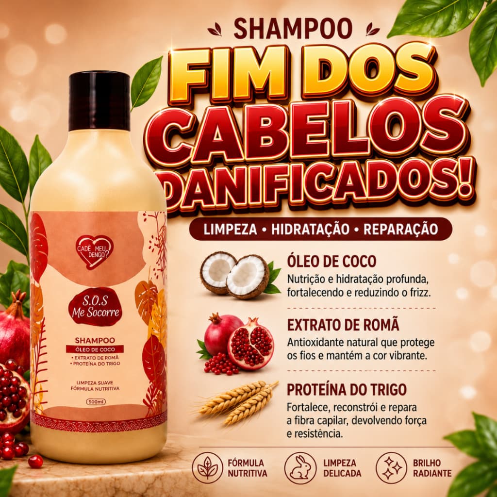 Shampoo Hidratante 500ml Cabelo Seco Ressecado Anti Frizz Reparação Capilar S.O.S Me Socorre