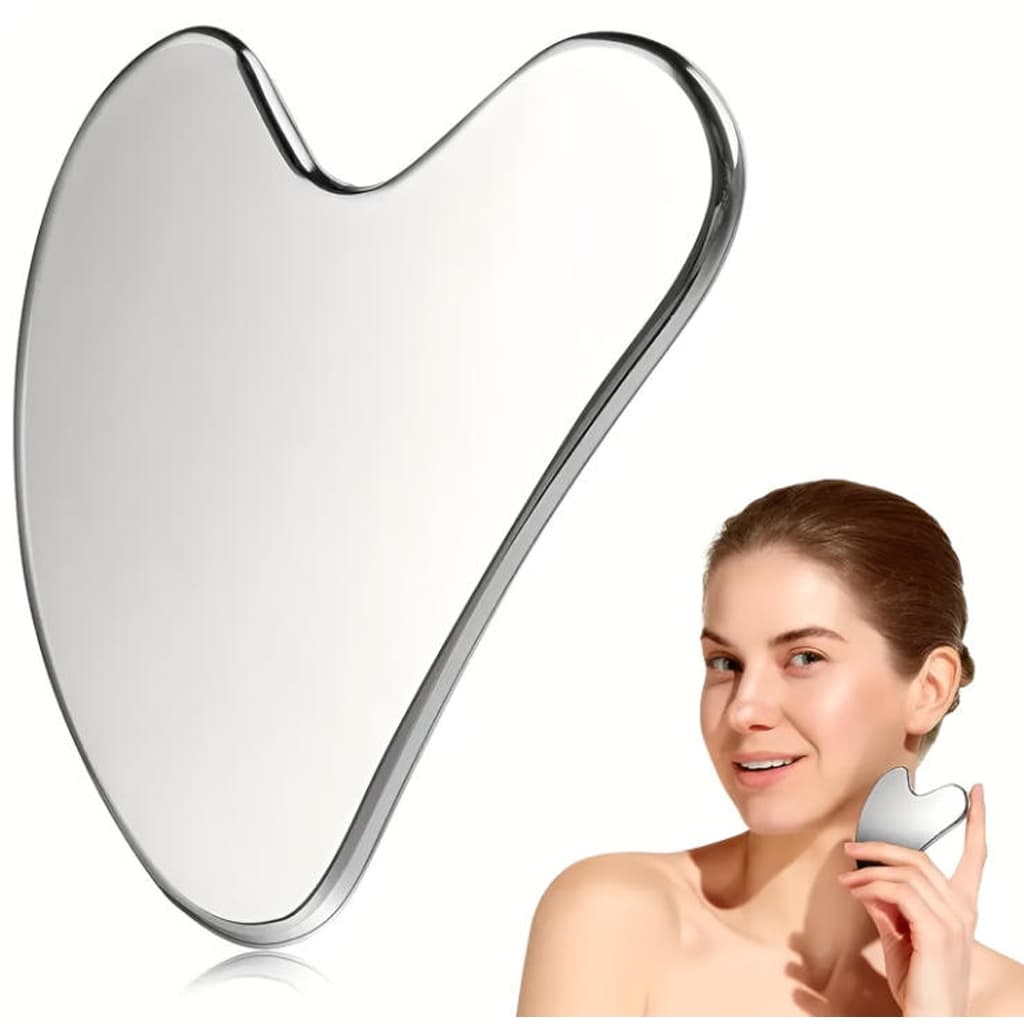 Gua Sha Placa Massagem Aço Inox Facial Corpo Skin Care Anti Idade Drenagem