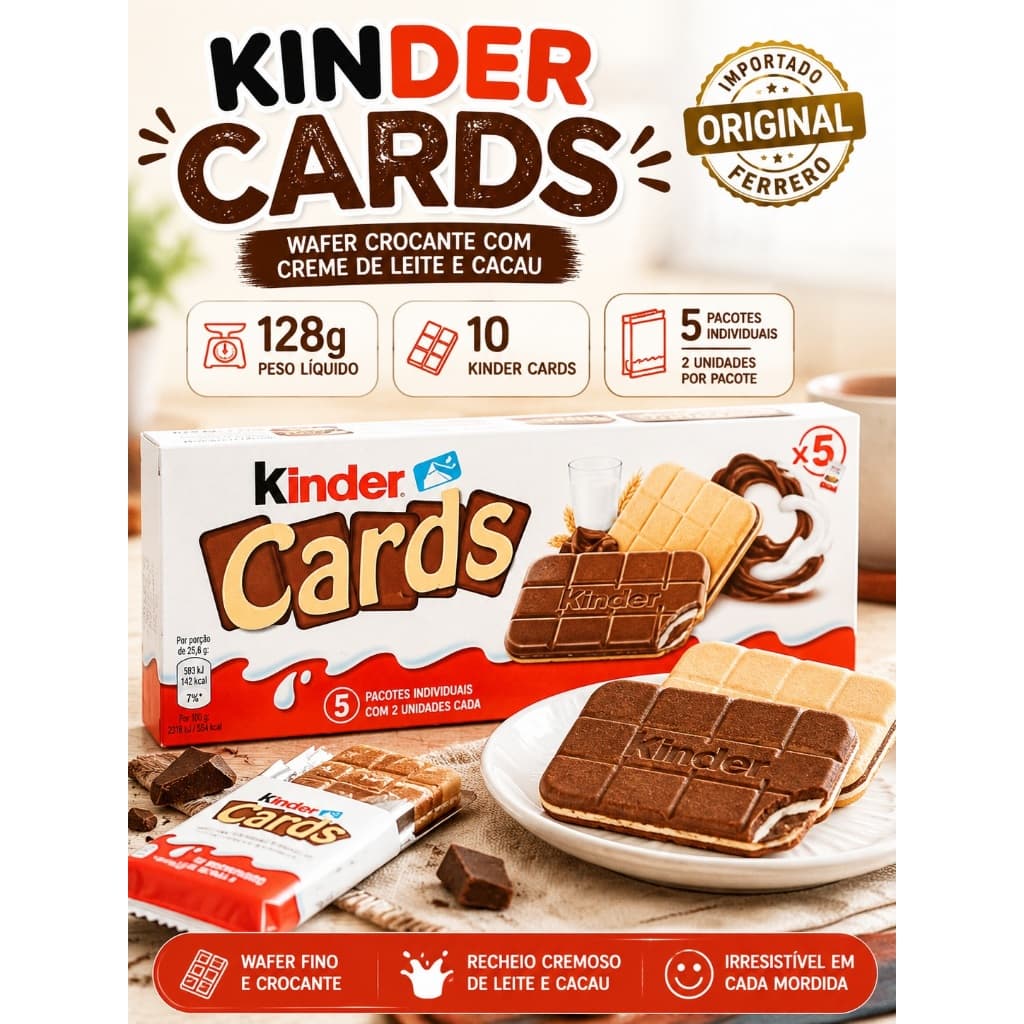 Kinder Cards Chocolate Ferrero Importado Original 128g 10 Unidades
