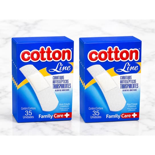 Kit com 2x CURATIVO COTTON LINE TRANSPARENTE C/35 UNIDADES