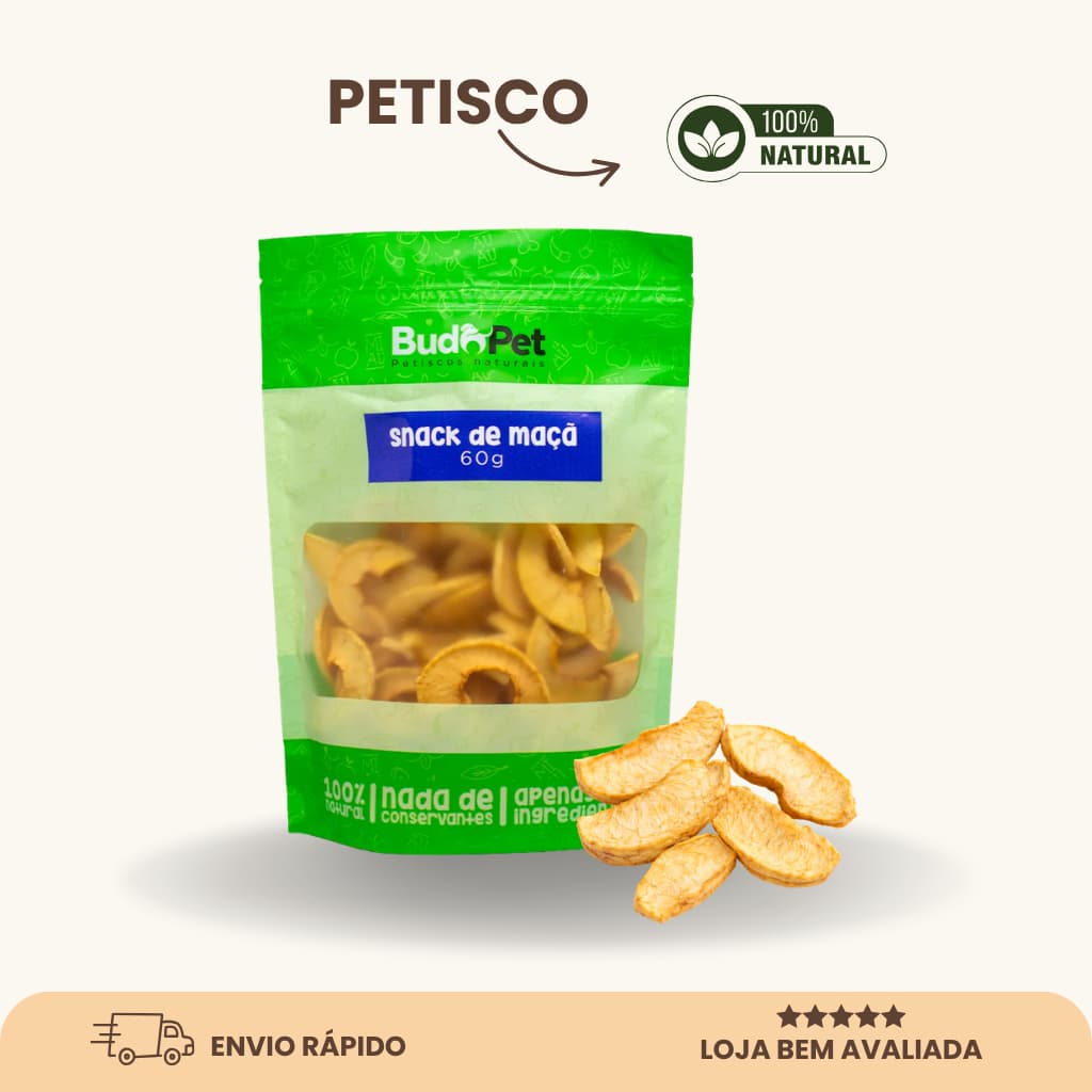Snack de Maçã 60g Petisco Natural para Cães Saudável Sem Conservantes – Budopet