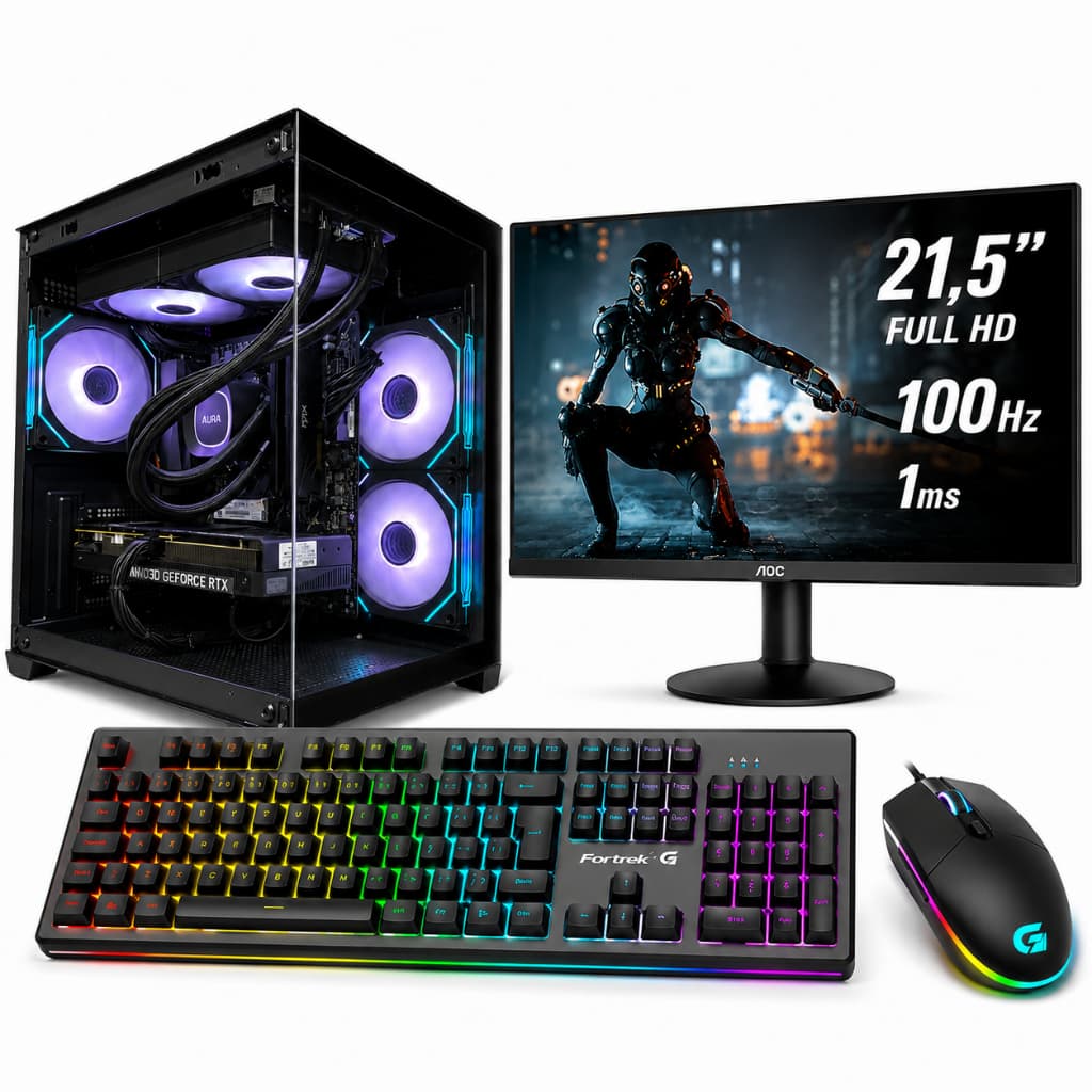 PC Gamer Ryzen Blade PLUS 7 5700X, RTX 5060 8GB, 32GB DDR4, NVMe 1TB, Monitor 21,5 120Hz, Watercooler RGB