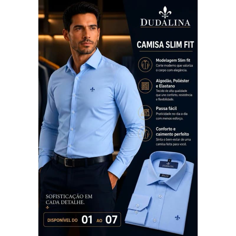 Camisa Social manga longa Masculina (D ⚜️ lisa slim fit casual confortável cores clássicas