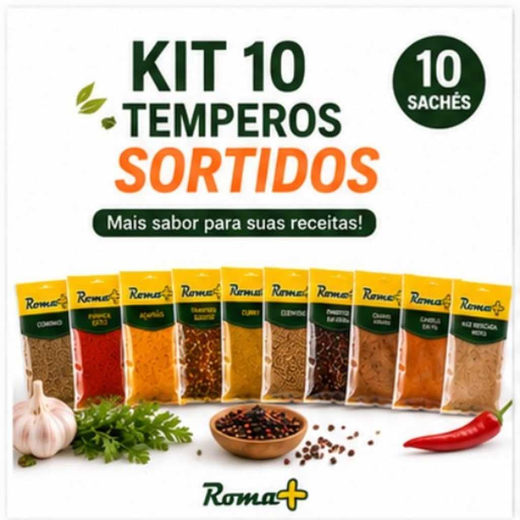 Temperos e Condimentos Naturais Kit 10 Unidades Roma+ 20g