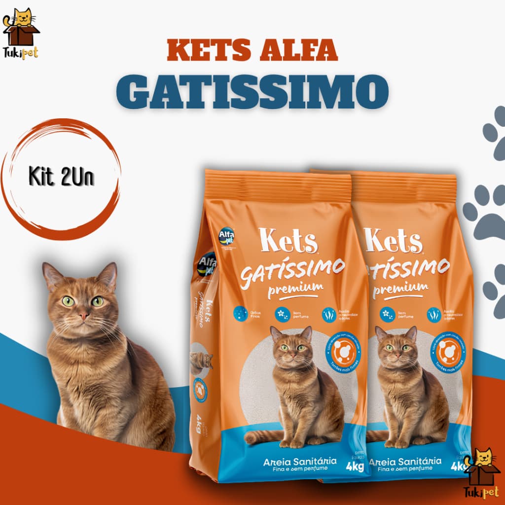 Kit 2 unidades Areia Sanitária Higiênica Para Gatos Anti Odor Gatissimo Sem Perfume Pacotes de 4kg