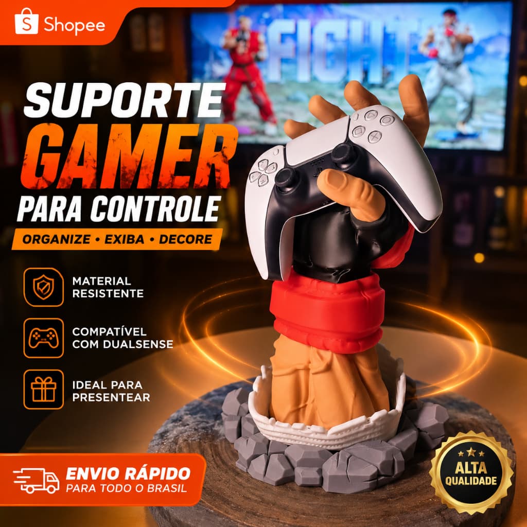 Suporte para Controle Gamer Street Fighter – Organizador de Mesa para Controle de Videogame