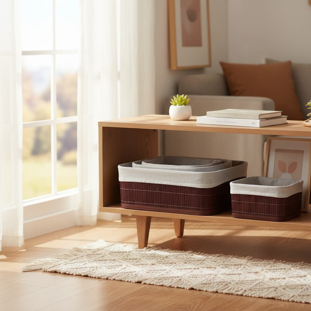 Jogo Cestos Organizadores Bambu Dark Lehaví Multiuso Decorativo Organizador Cozinha Banheiro Quarto