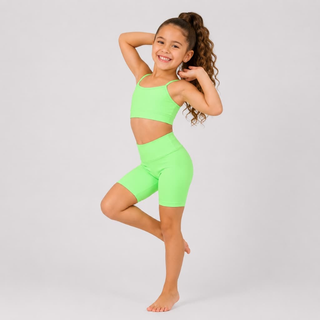 Roupa Infantil Fitness Feminino Top E Short Com Cós Alto