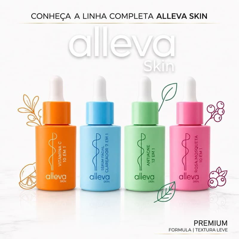 Sérum Facial Alleva Skin 30ml | Vitamina C | Clareador | Antiacne | Rosa Mosqueta | Hidratação | Tratamento Facial