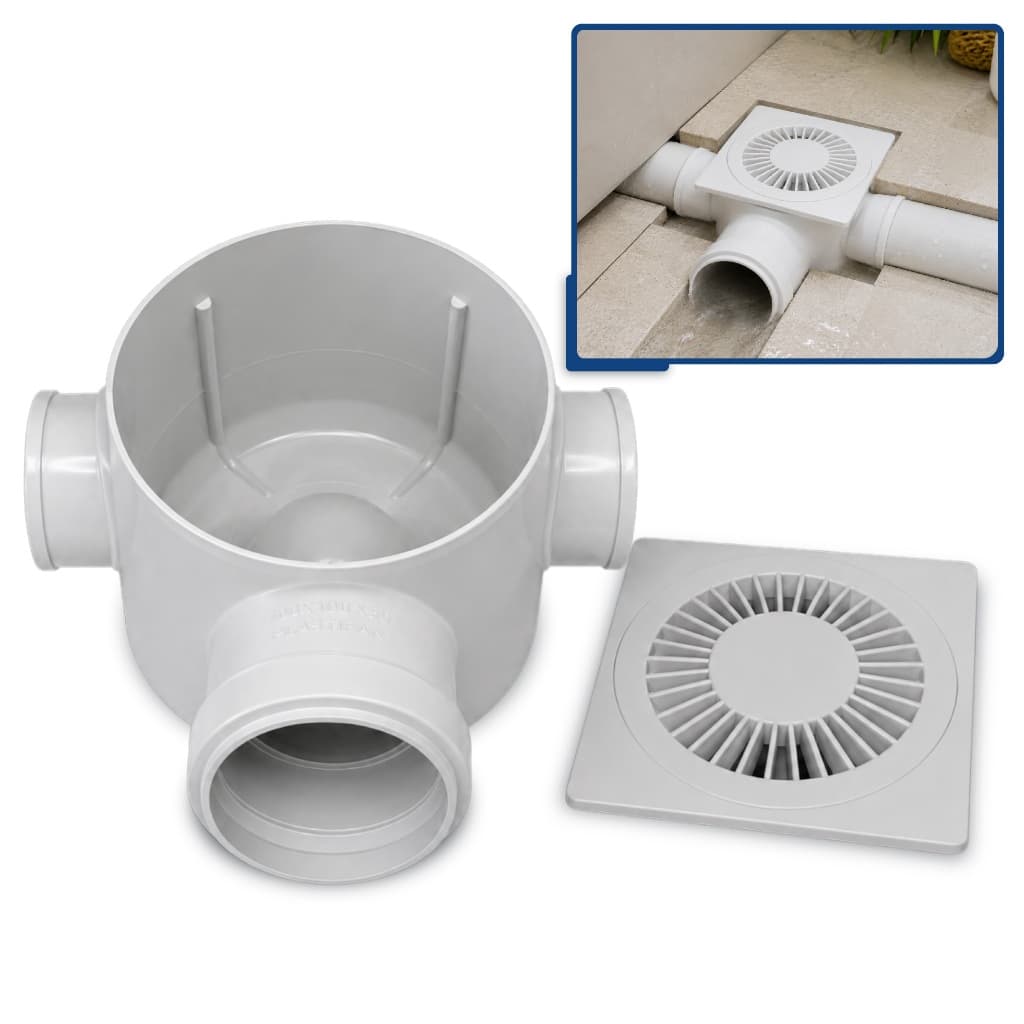 Caixa Sifonada Ralo Grelha Quadrado PVC 100x100x50mm 3 Entradas Durável e Resistente