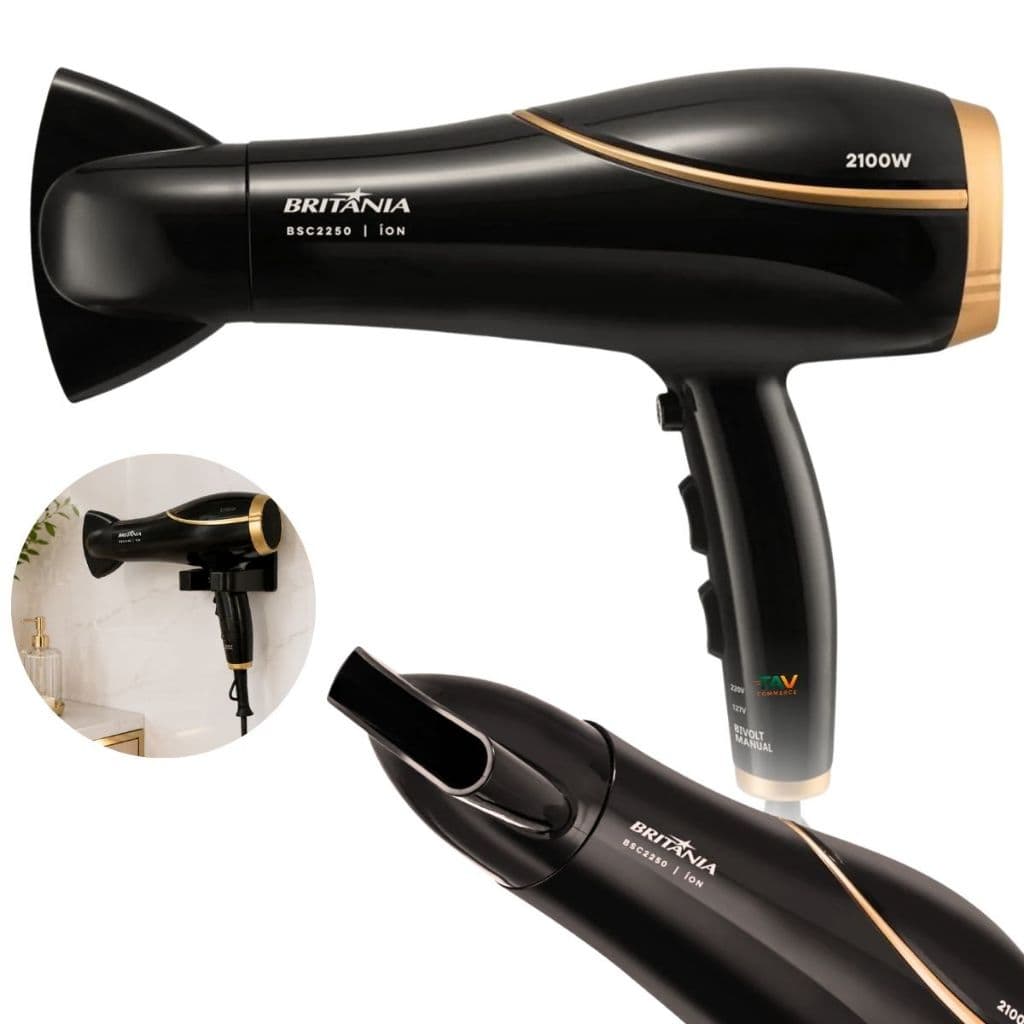 Secador De Cabelo Britania PROFISSIONAL 2200W Ar Frio E Quente Bivolt E SUPORTE