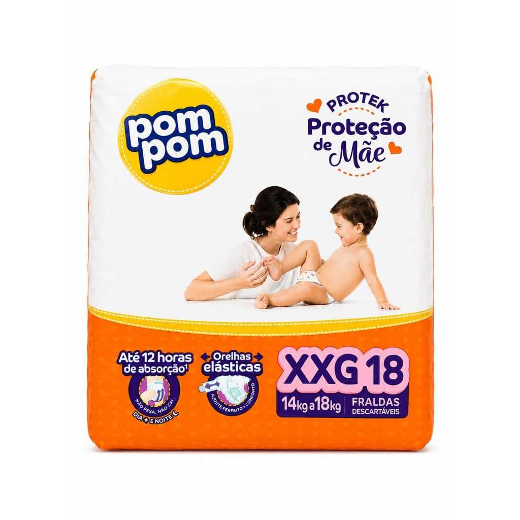 FRALDA POM POM PROTECK TAMANHO XXG COM 18 FRALDAS DESCARTAVEIS