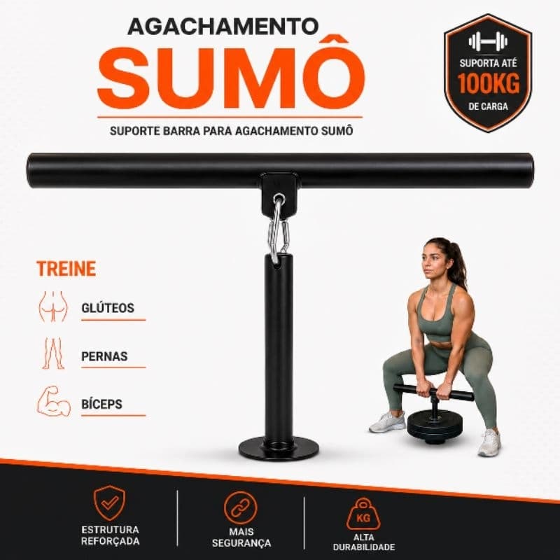 Kit Suporte Barra para Agachamento Sumô Treino de Glúteos Pernas Musculação