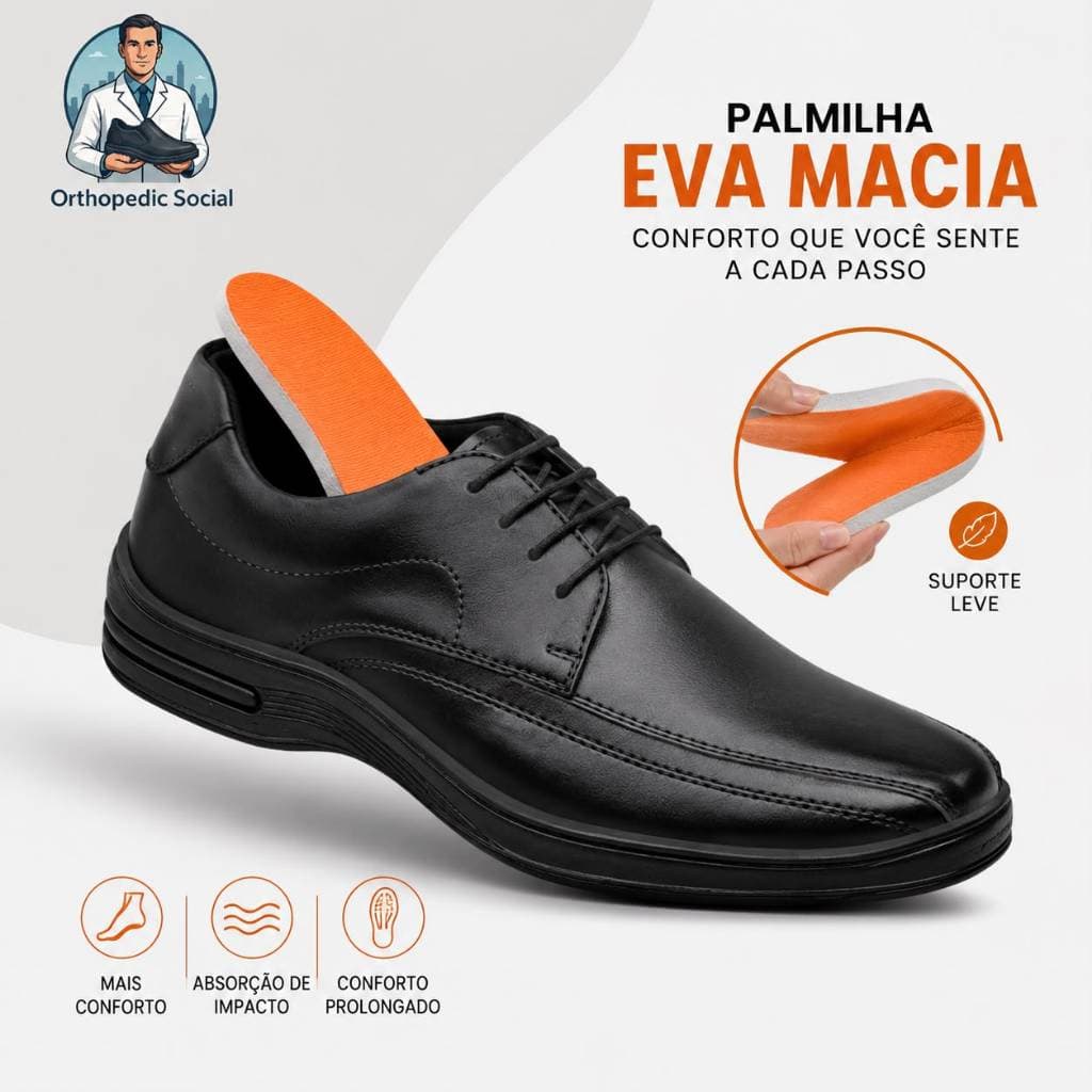 Sapato Ortopédico Social Masculino Confortável Antistress Couro ENVIO IMEDIATO