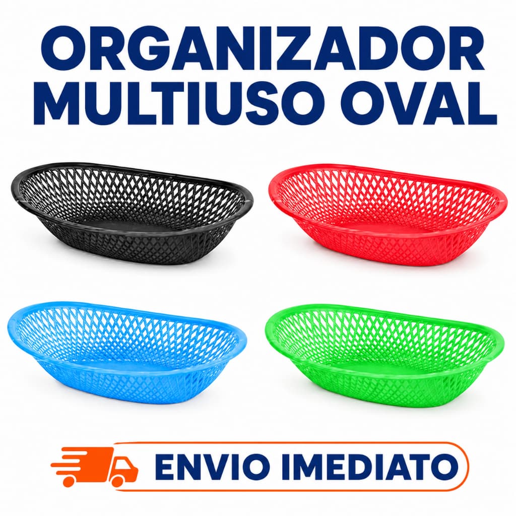 Cesto Organizador Oval Telado Plástico Multiuso Banheiro Cozinha Lavanderia Escritório Resistente
