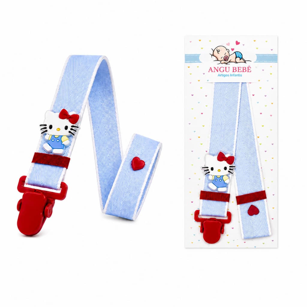 Prendedor De Chupeta Gatinha Fofa Bebê Menina Azul Personalizado Suporte Para Chupetas Angu Bebê