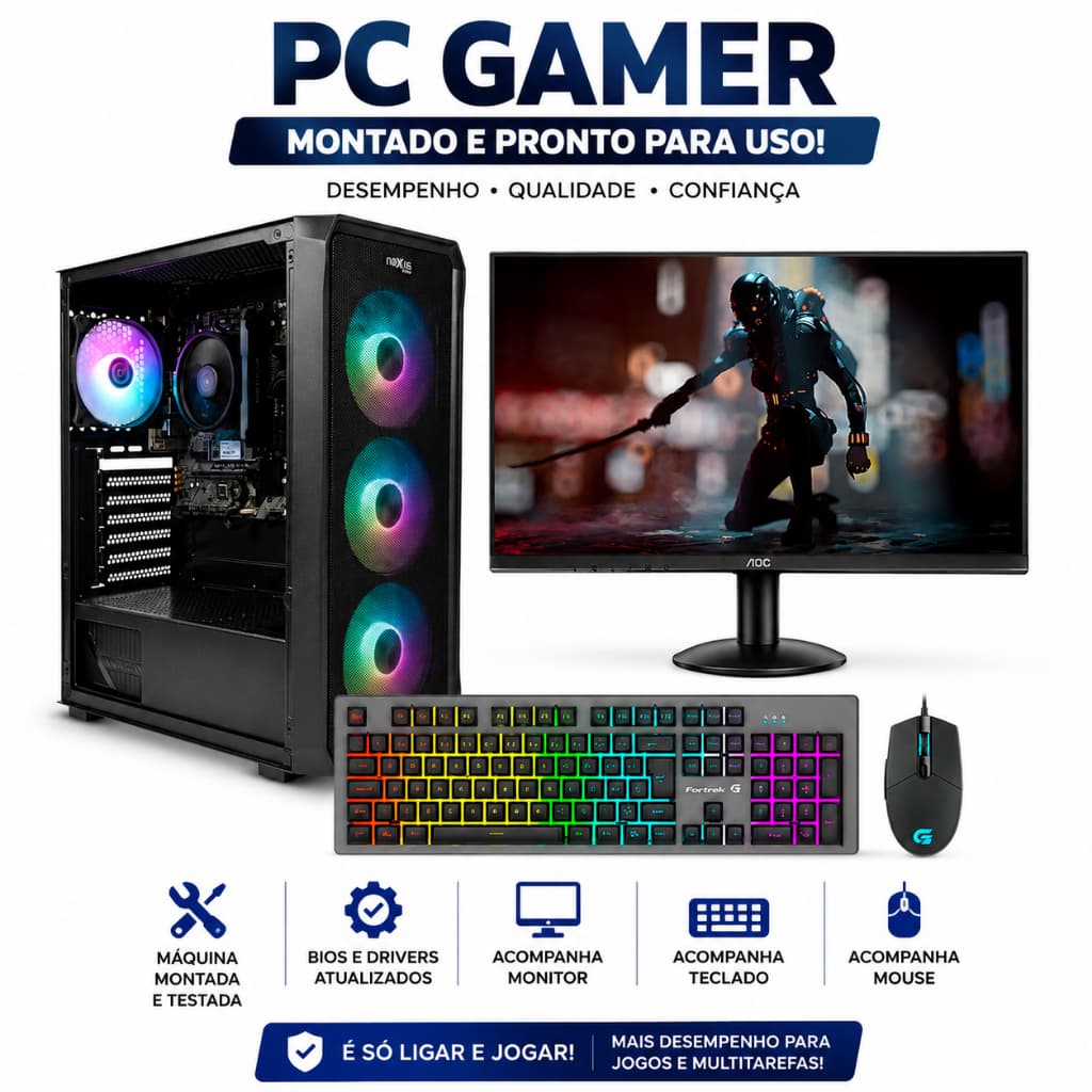 Pc Gamer OLAF Completo Ryzen 7 5700g, Memoria Ram, 512gb, Mon Gamer 23,8 100hz, Teclado Mouse GAMER