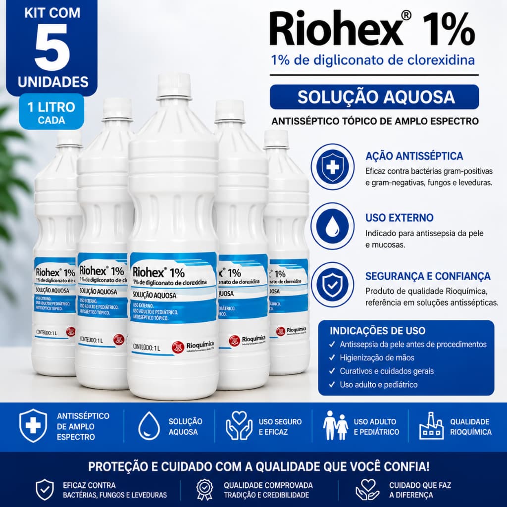 Riohex Topica Aquosa 1% 1 Litro C/5 Unidades - Rioquimica