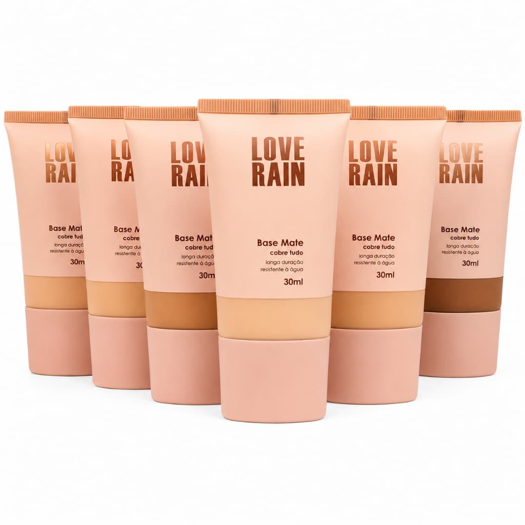 Base Líquida Matte Love Rain Acabamento Matte Alta cobertura a Prova de Água