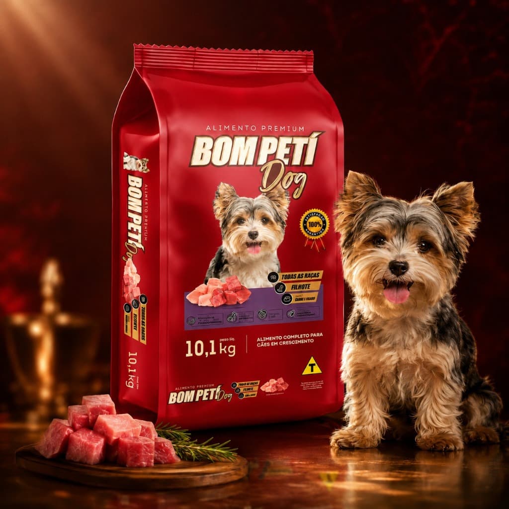 Ração Para Cachorro 10,1kg Bom Peti Filhote Todas as Raças carne/Frango 28% Proteína