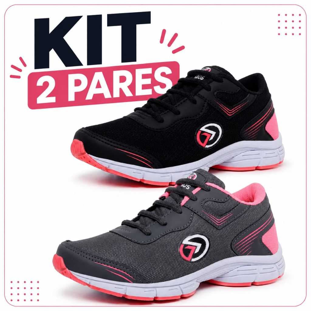 Kit Tenis Feminino Confortável Para Caminhada e Academia 2 Pares  leve e Macio pro dia a dia