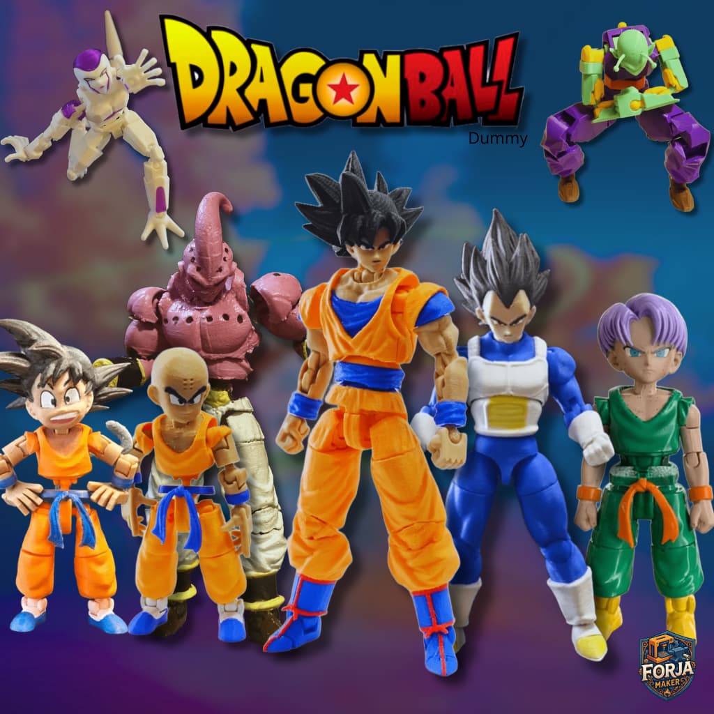 Bonecos Articulados Dummy – Goku, Vegeta, Piccolo, Kuririn, Trunks, Majin Buu e Freeza