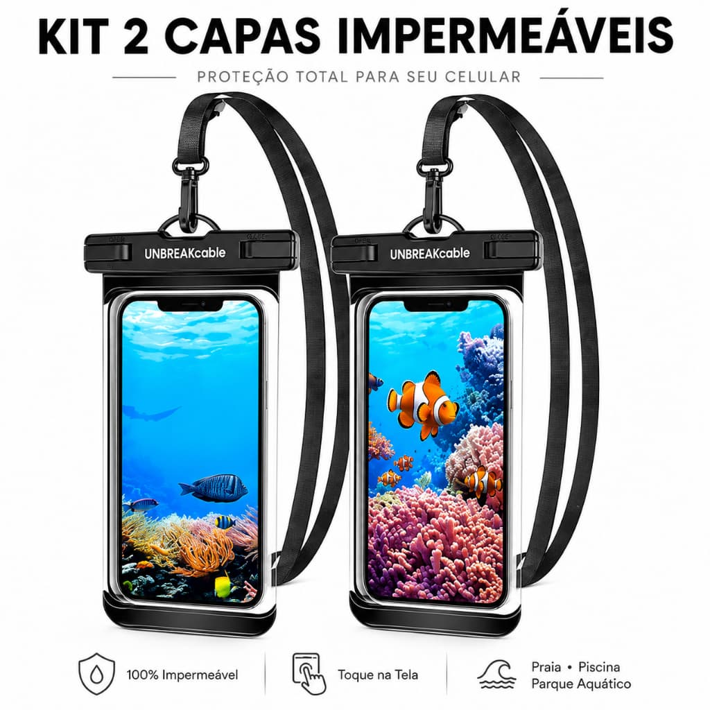 Kit 2 Capas Bolsas Prova Dagua Impermeavel Universal Transparente Celular Protegido