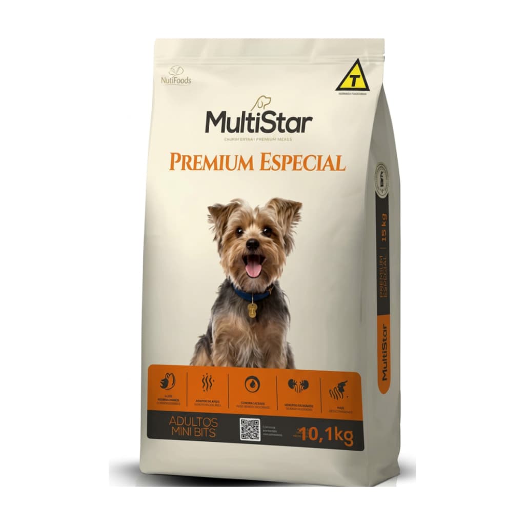 Ração Multi Star Cães Adultos Mini Bits Frango e Arroz Para Cães de Pequeno Porte Cachorro Pet