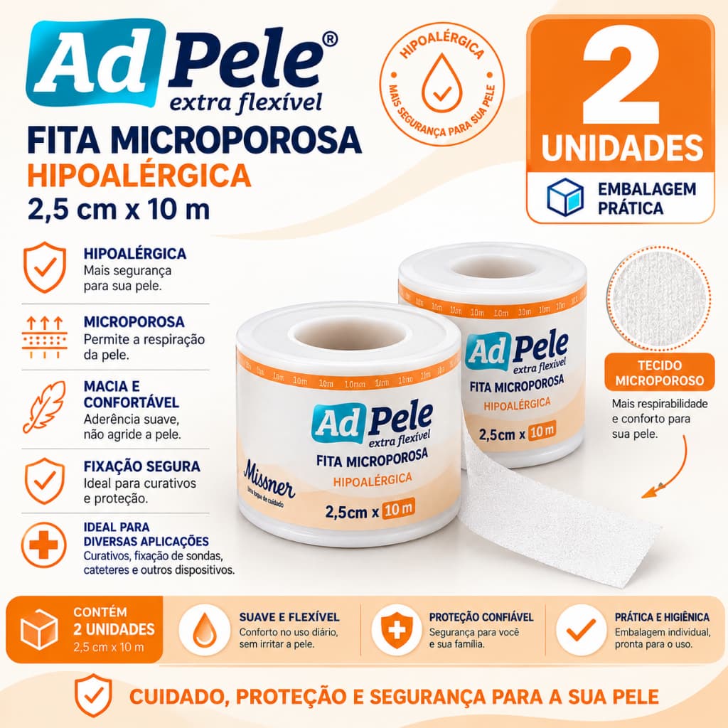 Fita Cirúrgica Micropore Hipoalérgica Branca 2,5cm x 10m - 2 Unidades - Missner