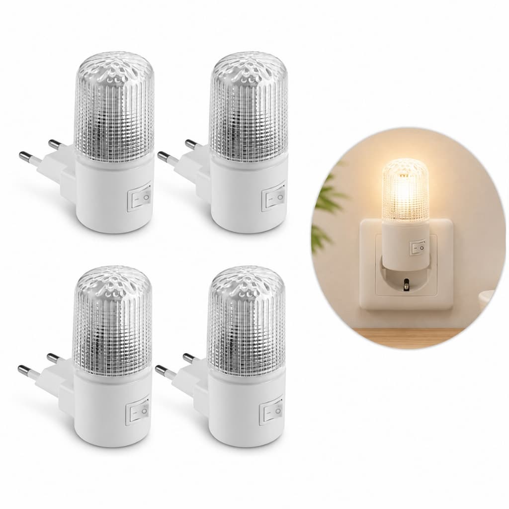 Kit 4 Luminária Mini Abajur Luz Noturno Led Tomada Bivolt Quarto Escritório Luz Suave LED Lâmpada Berço