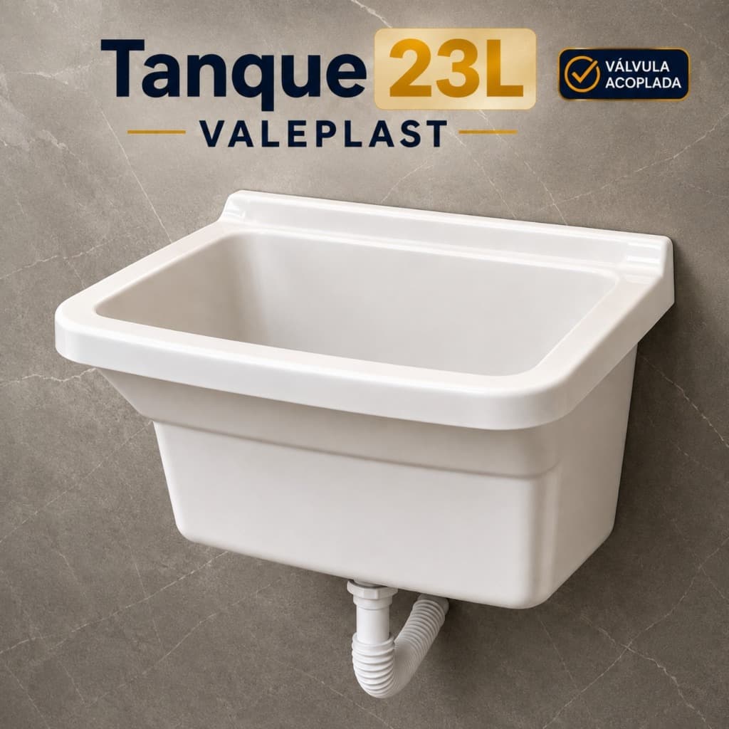 Tanque Plástico 23 Litros Lavar Roupas Lavanderia Completo Kit Instalação Torneira Válvula Acoplada Sifão Bucha Parafuso