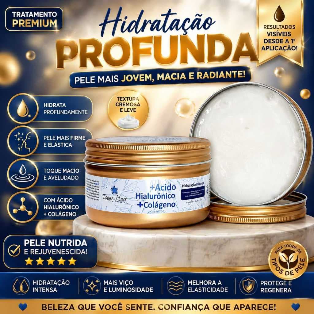 Creme Facial Ácido Hialurônico 100g Hidratação Profunda Pele Mais Jovem Firme Macia Antissinais Anti-Idade