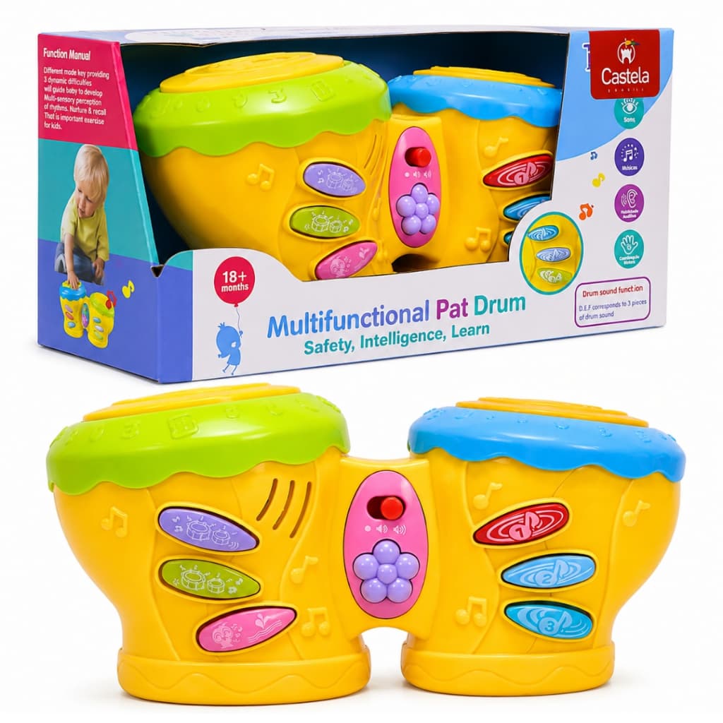 Brinquedo Tambor Musical Infantil Luz E Som Castela Brinquedo Para Bebê Educativo Sensorial Bateria Menino Menina