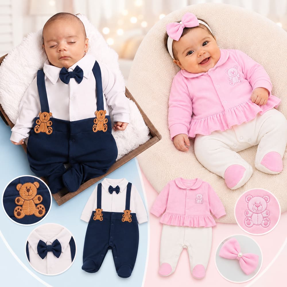 Macacão Bear Manga Longa para Bebê Menino Menina Roupa para boneca Roupa de Bebê
