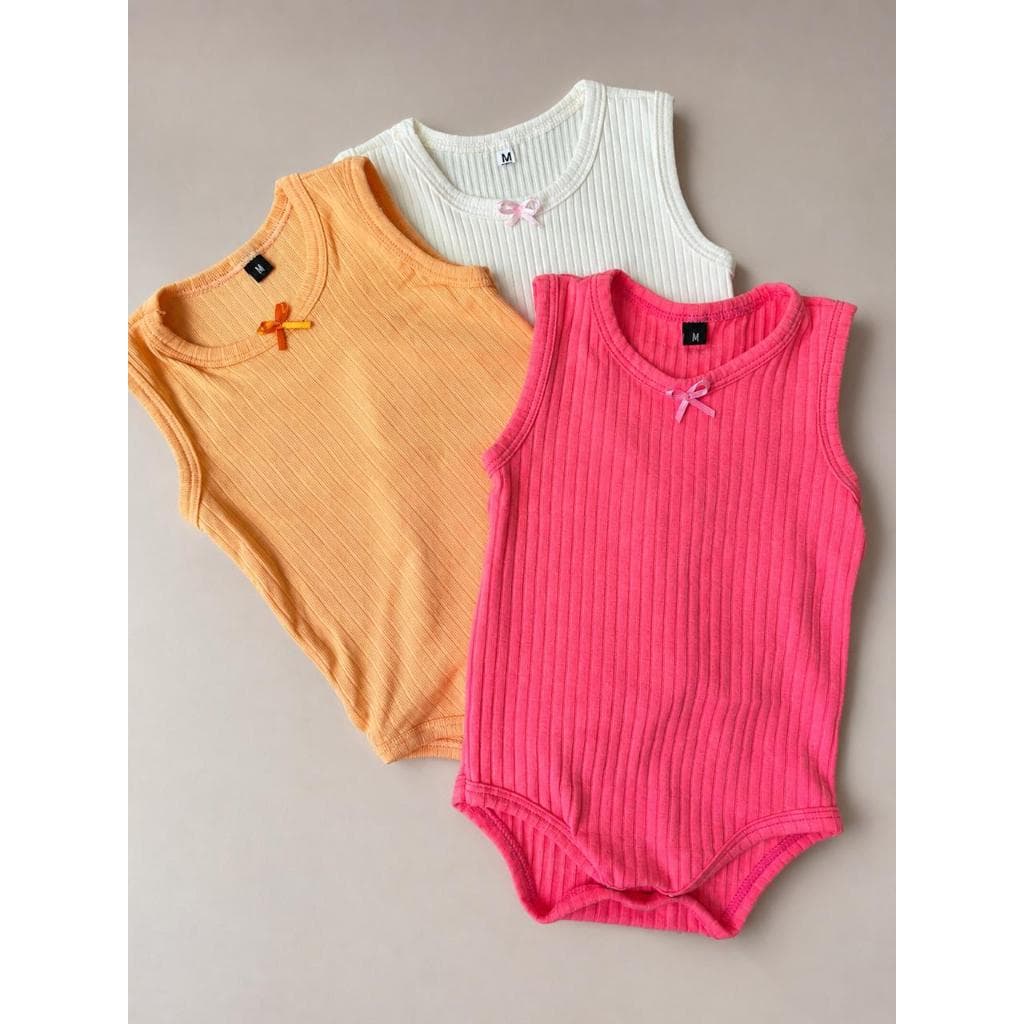 Kit body bebê regata alcinha 3 peças lisos canelados cores algodão verão enxoval confortável fresquinhos calor